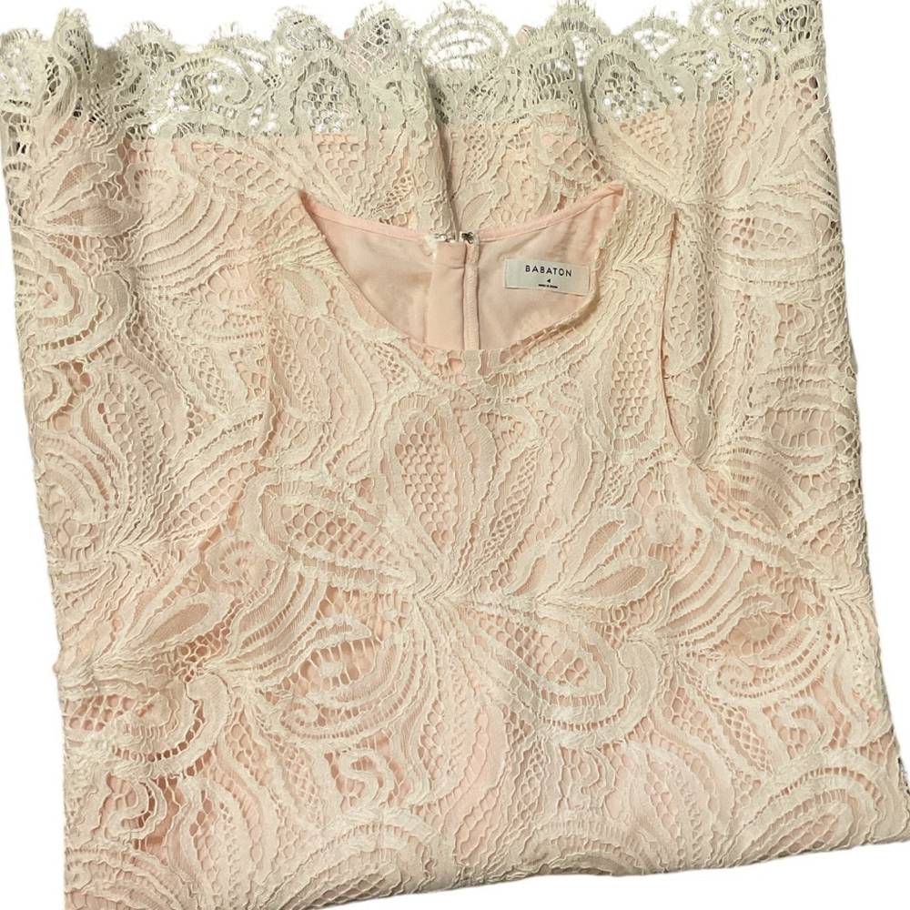 Babaton white lace over pink Halter Mini shift Dress Size 4 - Picture 7 of 13